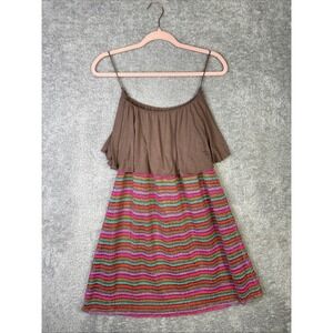 Missy Robertson Womens Off Shoulder Crochet Knit Top Colorful Striped Boho Sz M